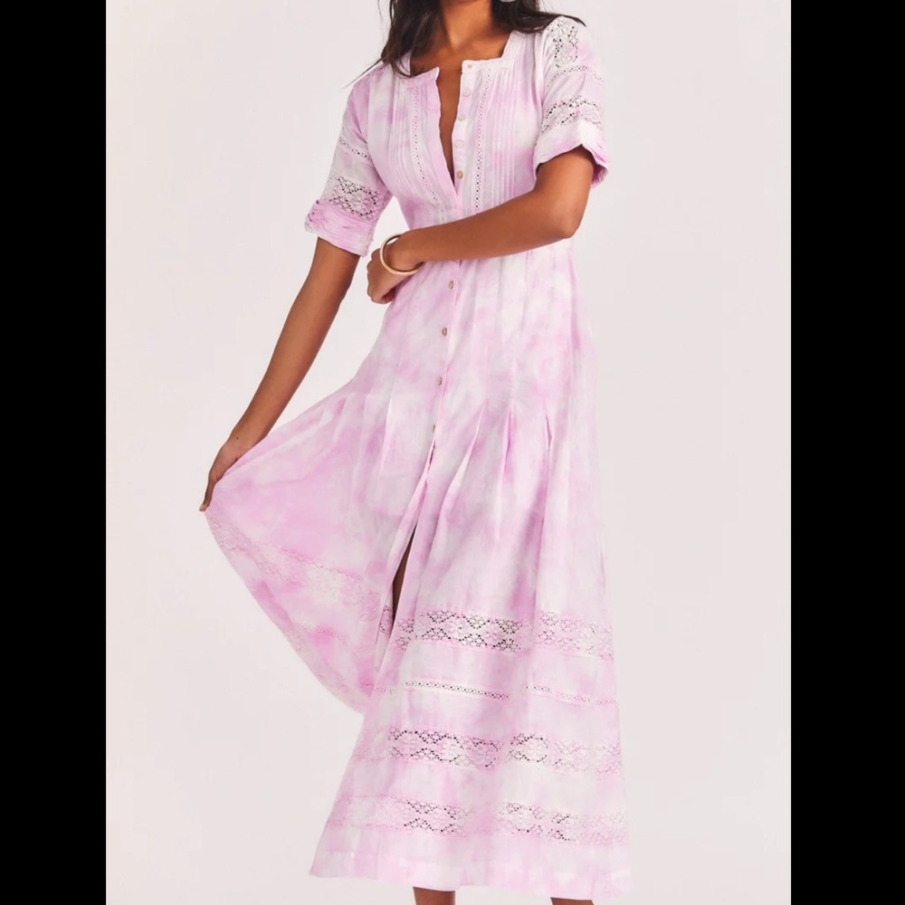 LoveShackFancy Edie Dress Size XS Women Feminine Cotton Tie Dye In Peony Pink - Picture 2 of 16